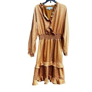 Emma & Michele Ruffle Animal Print Long Sleeve Dress